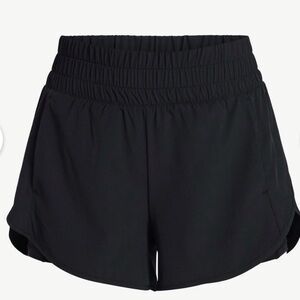 Smocked Waist Black Athletic Running Shorts